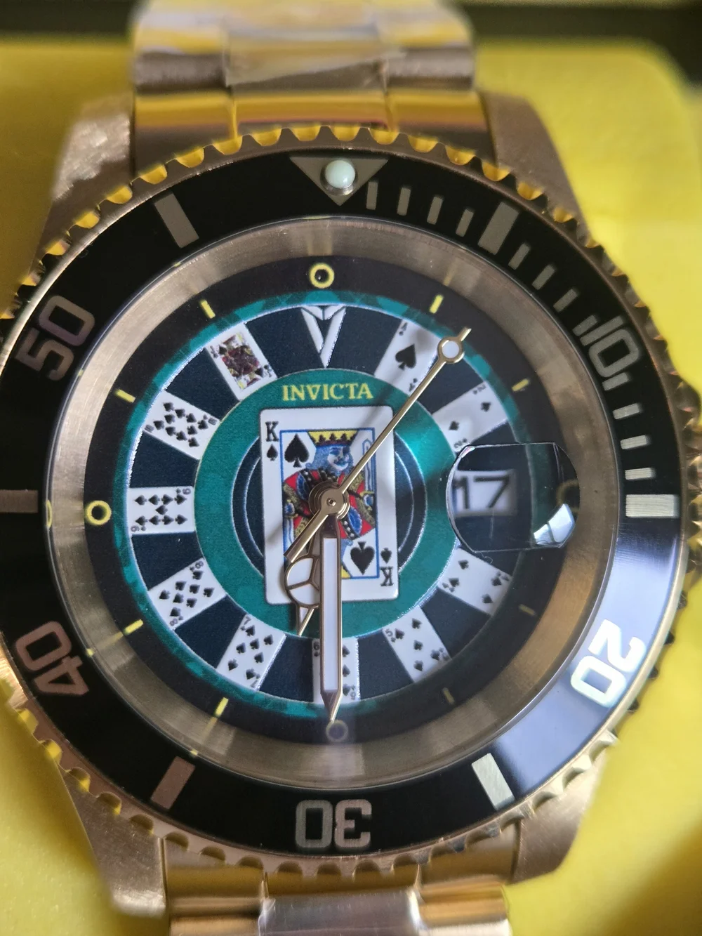 50525 Invicta Pro Diver House Of Cards Gold Black Bezel Men's Watch 40mm